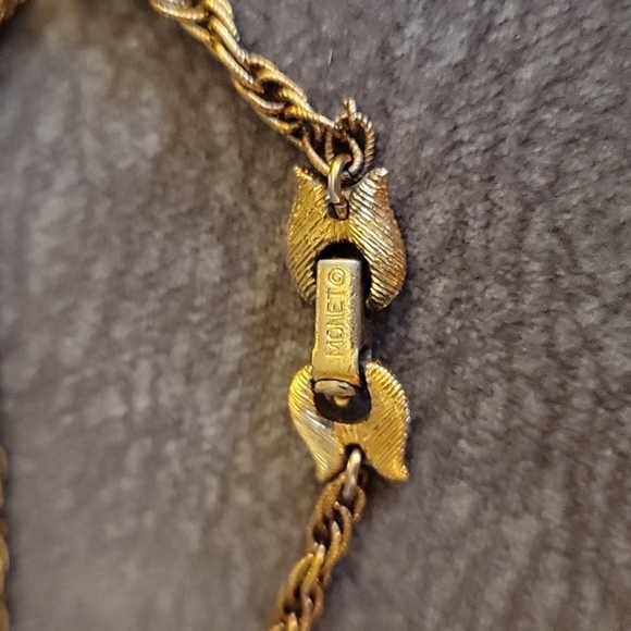 VTG MONET 1950s Atomic Starburst Goldtone Chain Pendant Necklace - Picture 5 of 7